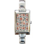 Retro Scandinavian Nordic Flowers Pattern Rectangle Italian Charm Watch Front