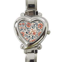 Retro Scandinavian Nordic Flowers Pattern Heart Italian Charm Watch by violetheavensky