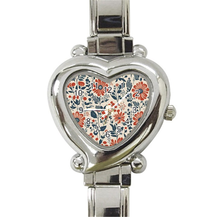 Retro Scandinavian Nordic Flowers Pattern Heart Italian Charm Watch