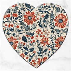 Retro Scandinavian Nordic Flowers Pattern Jigsaw Puzzle (heart) by violetheavensky