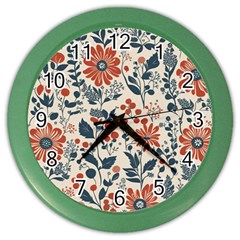 Retro Scandinavian Nordic Flowers Pattern Color Wall Clock by violetheavensky