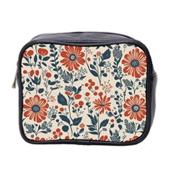 Retro Scandinavian Nordic Flowers Pattern Mini Toiletries Bag (two Sides) by violetheavensky