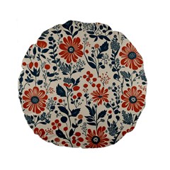 Retro Scandinavian Nordic Flowers Pattern Standard 15  Premium Flano Round Cushions by violetheavensky