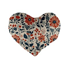 Retro Scandinavian Nordic Flowers Pattern Standard 16  Premium Flano Heart Shape Cushions by violetheavensky