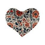 Retro Scandinavian Nordic Flowers Pattern Standard 16  Premium Flano Heart Shape Cushions Back