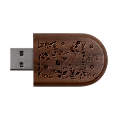 Retro Scandinavian Nordic Flowers Pattern Wood Oval Usb Flash Drive by violetheavensky