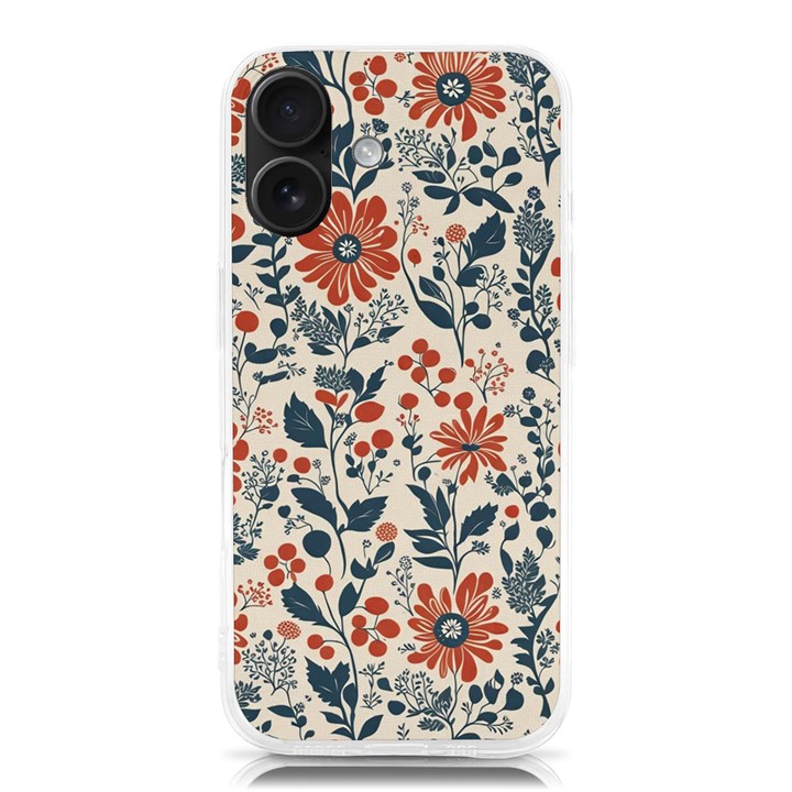 Retro Scandinavian Nordic Flowers Pattern iPhone 16 TPU UV Print Case