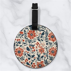 Retro Scandinavian Nordic Flowers Pattern Nappa Leather Luggage Tag Round by violetheavensky