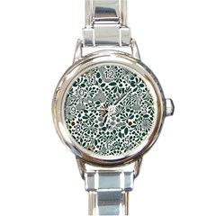 Retro Scandinavian Nordic Flowers Pattern 5 Round Italian Charm Watch by violetheavensky