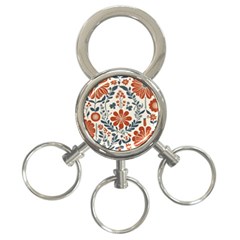 Retro Scandinavian Nordic Flowers Pattern 3 3-ring Key Chain by violetheavensky