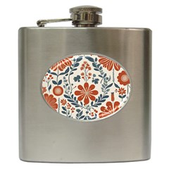 Retro Scandinavian Nordic Flowers Pattern 3 Hip Flask (6 Oz) by violetheavensky