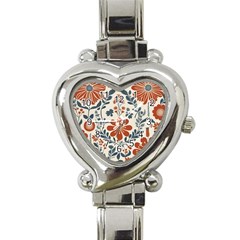 Retro Scandinavian Nordic Flowers Pattern 3 Heart Italian Charm Watch by violetheavensky