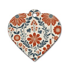 Retro Scandinavian Nordic Flowers Pattern 3 Dog Tag Heart (two Sides) by violetheavensky