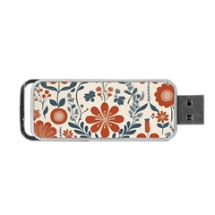 Retro Scandinavian Nordic Flowers Pattern 3 Portable Usb Flash (two Sides) by violetheavensky