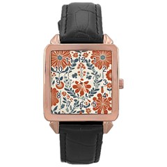 Retro Scandinavian Nordic Flowers Pattern 3 Rose Gold Leather Watch  by violetheavensky