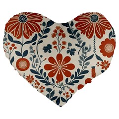 Retro Scandinavian Nordic Flowers Pattern 3 Large 19  Premium Flano Heart Shape Cushions by violetheavensky