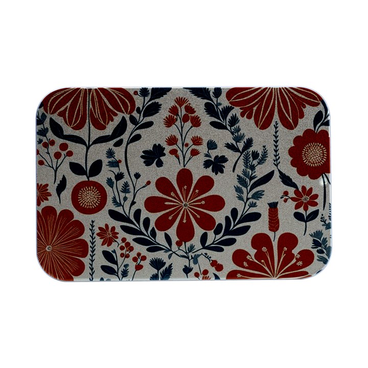 Retro Scandinavian Nordic Flowers Pattern 3 Open Lid Metal Box (Silver)  