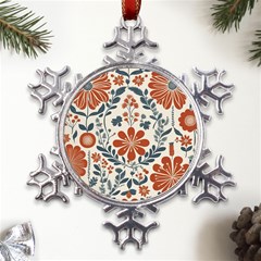 Retro Scandinavian Nordic Flowers Pattern 3 Metal Large Snowflake Ornament by violetheavensky