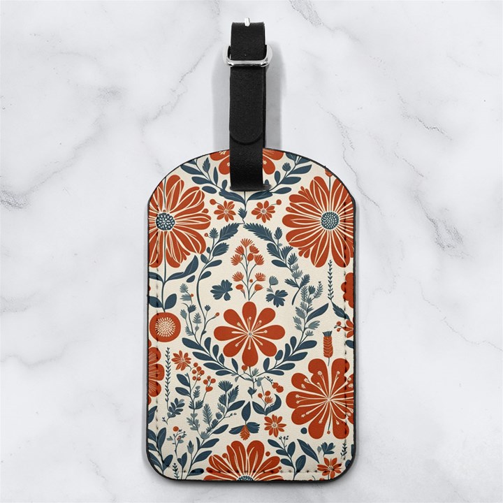 Retro Scandinavian Nordic Flowers Pattern 3 Nappa Leather Luggage Tag Rectangle