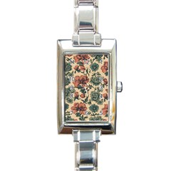 Victorian Beige And Teal Flower Pattern Rectangle Italian Charm Watch by violetheavensky