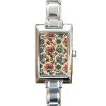 Victorian Beige And Teal Flower Pattern Rectangle Italian Charm Watch Front