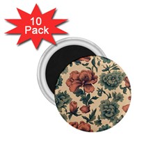 Victorian Beige And Teal Flower Pattern 1 75  Magnets (10 Pack)  by violetheavensky