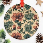 Victorian Beige And Teal Flower Pattern Round Ornament (Two Sides) Front