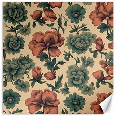 Victorian Beige And Teal Flower Pattern Canvas 20  X 20  by violetheavensky