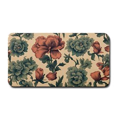 Victorian Beige And Teal Flower Pattern Medium Bar Mat by violetheavensky