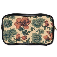 Victorian Beige And Teal Flower Pattern Toiletries Bag (two Sides) by violetheavensky