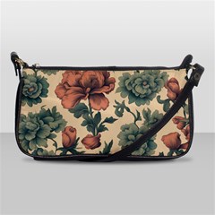 Victorian Beige And Teal Flower Pattern Leather Shoulder Clutch Bag by violetheavensky