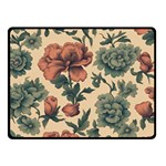 Victorian Beige And Teal Flower Pattern Fleece Blanket (Small) 50 x40  Blanket Front