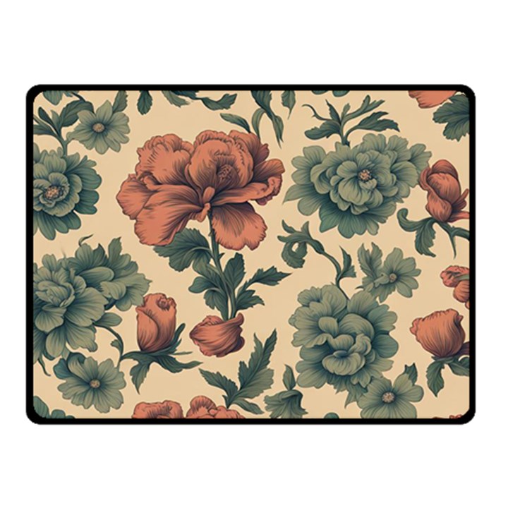 Victorian Beige And Teal Flower Pattern Fleece Blanket (Small)