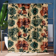 Victorian Beige And Teal Flower Pattern Shower Curtain 60  X 72  (medium)  by violetheavensky