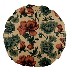 Victorian Beige And Teal Flower Pattern Large 18  Premium Round Cushions by violetheavensky