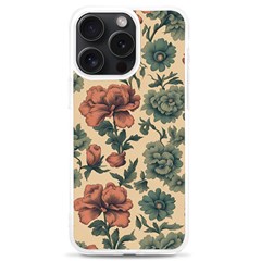 Victorian Beige And Teal Flower Pattern Iphone 15 Pro Max Tpu Uv Print Case by violetheavensky