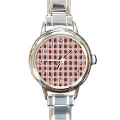 Retro 60s 50s Plaid Pattern 2 Round Italian Charm Watch by violetheavensky