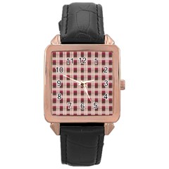 Retro 60s 50s Plaid Pattern 2 Rose Gold Leather Watch  by violetheavensky