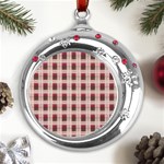 Retro 60s 50s Plaid Pattern 2 Metal Snowflake Red Crystal Round Ornament Front