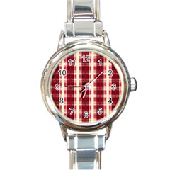 Retro 60s 50s Plaid Pattern 4 Round Italian Charm Watch by violetheavensky