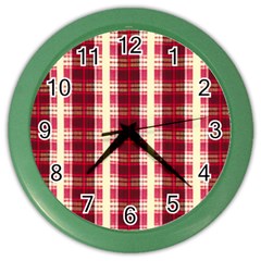 Retro 60s 50s Plaid Pattern 4 Color Wall Clock by violetheavensky