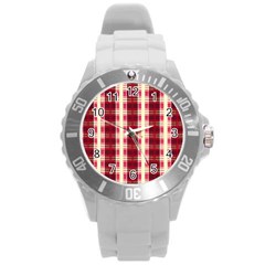 Retro 60s 50s Plaid Pattern 4 Round Plastic Sport Watch (l) by violetheavensky