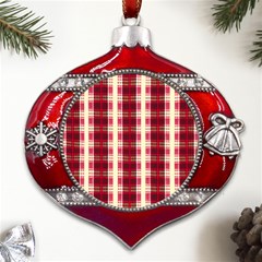 Retro 60s 50s Plaid Pattern 4 Metal Snowflake And Bell Red Ornament by violetheavensky