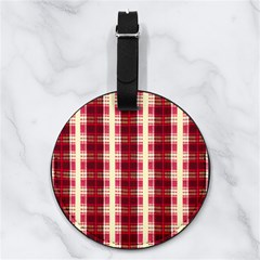 Retro 60s 50s Plaid Pattern 4 Nappa Leather Luggage Tag Round by violetheavensky