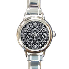 Gothic Leaf Pattern 3 Round Italian Charm Watch by violetheavensky