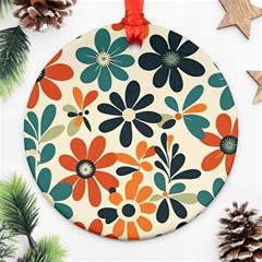 Retro Scandinavian Nordic Flowers Pattern 2 Ornament (round) by violetheavensky