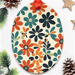 Retro Scandinavian Nordic Flowers Pattern 2 Ornament (Oval) Front