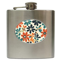 Retro Scandinavian Nordic Flowers Pattern 2 Hip Flask (6 Oz) by violetheavensky