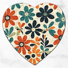 Retro Scandinavian Nordic Flowers Pattern 2 Jigsaw Puzzle (heart) by violetheavensky