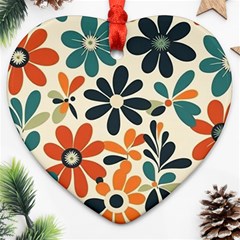 Retro Scandinavian Nordic Flowers Pattern 2 Heart Ornament (two Sides) by violetheavensky